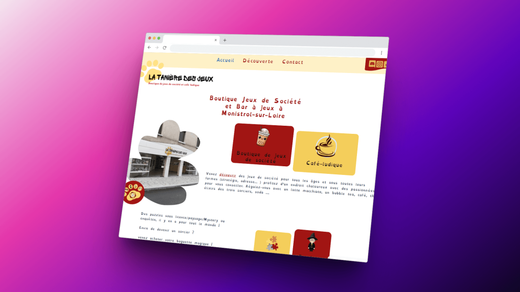site d'un projet pour une boutique de jeux de société